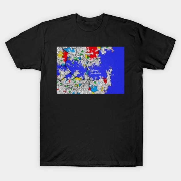 Sydney City, Australia Map T-Shirt by Custom Autos